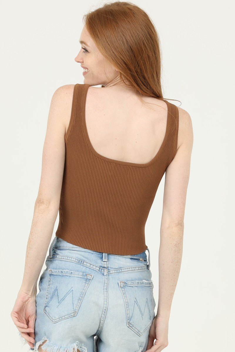 RIBBED SQUARE NECK TANK