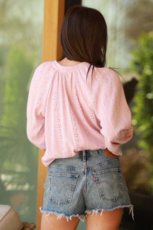 EYELET V-NECK BLOUSE