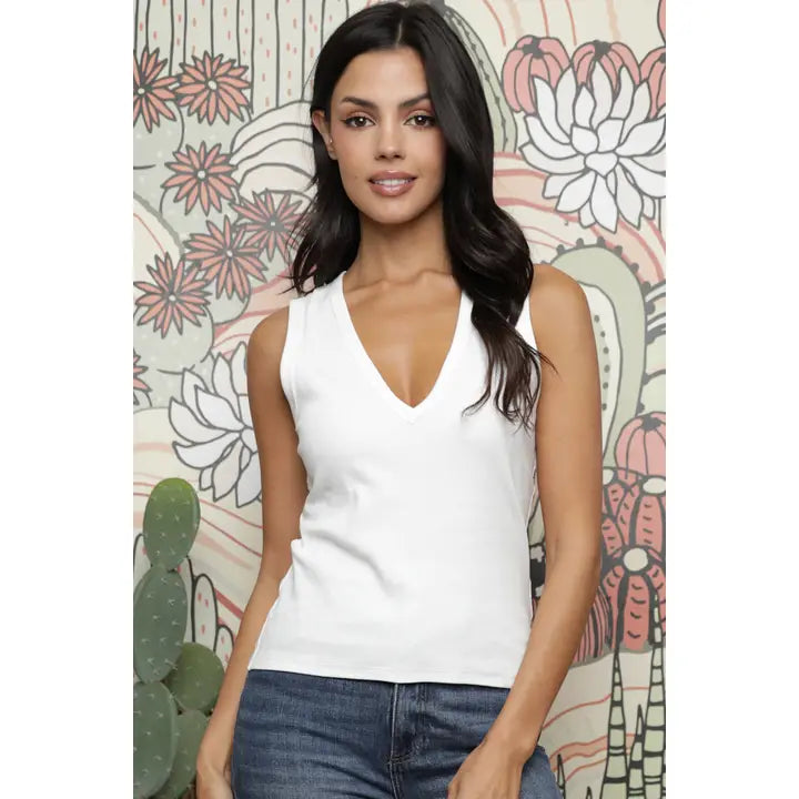 RIBBED RAW HEM TANK TOP