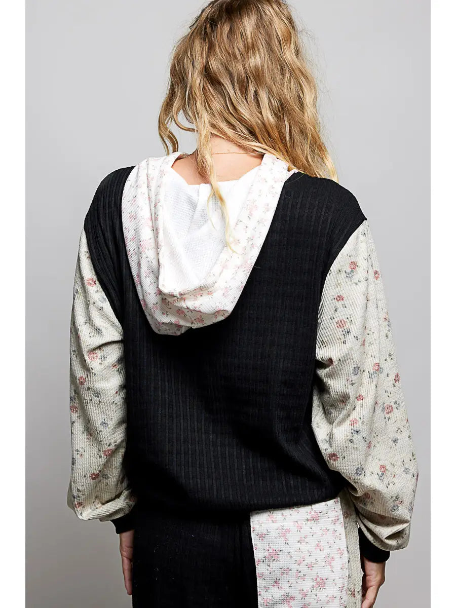 MIXED MEDIA HOODED SWEATSHIRT