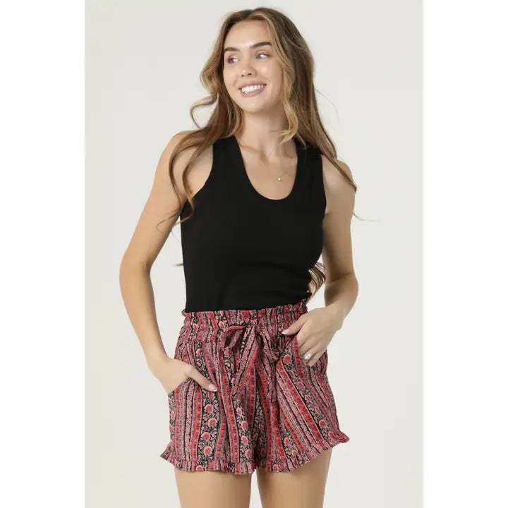 BERRY FLORAL TIE SHORTS