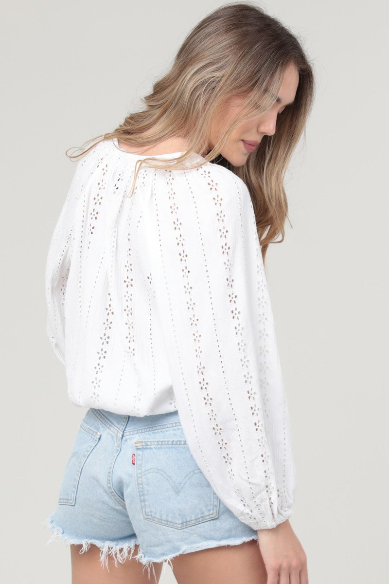 EYELET V-NECK BLOUSE