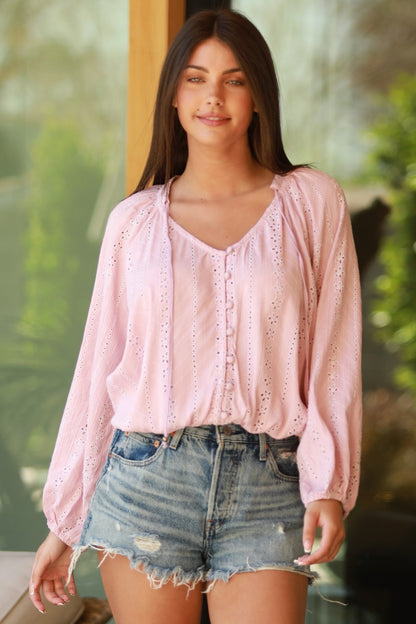 EYELET V-NECK BLOUSE