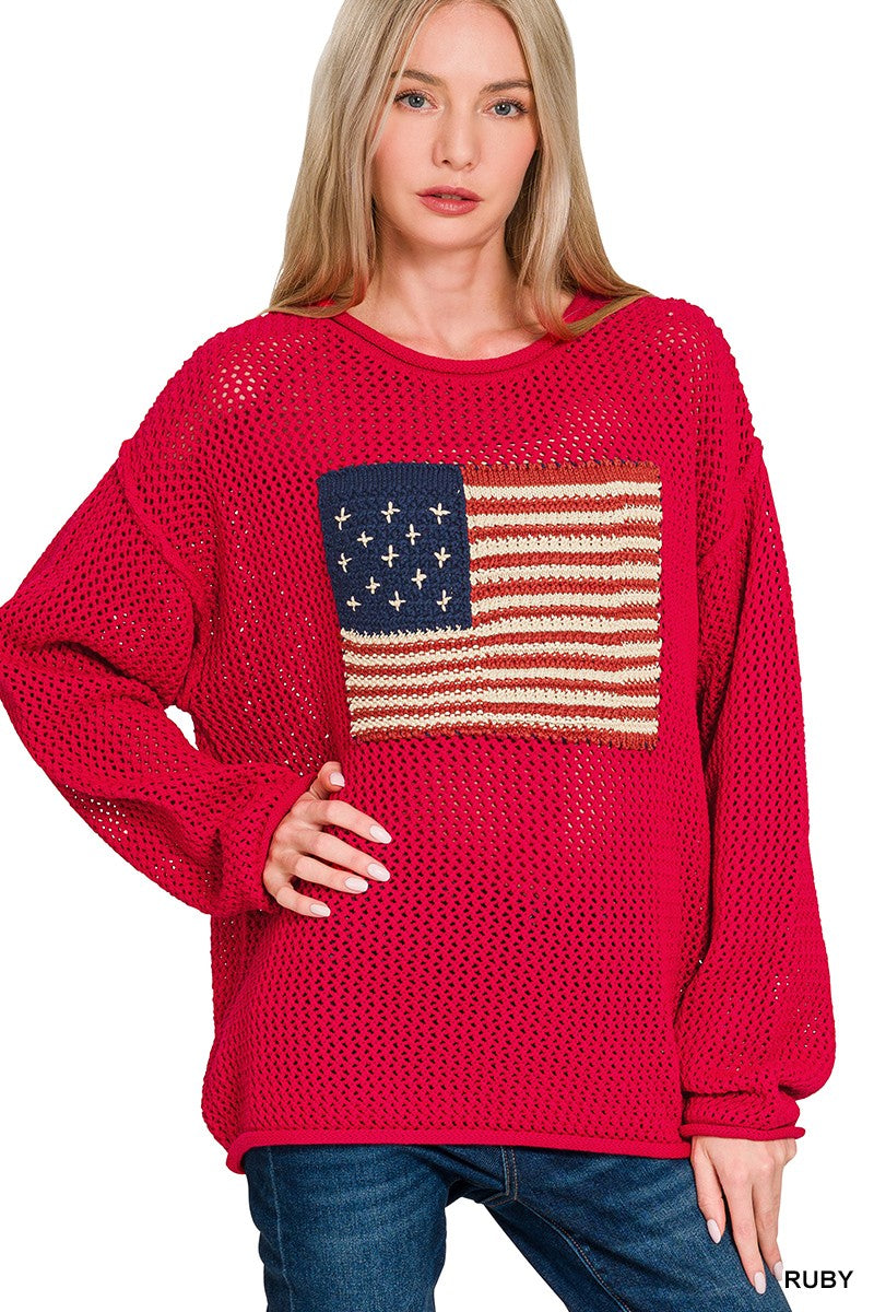 RED AMERICAN FLAG SWEATER