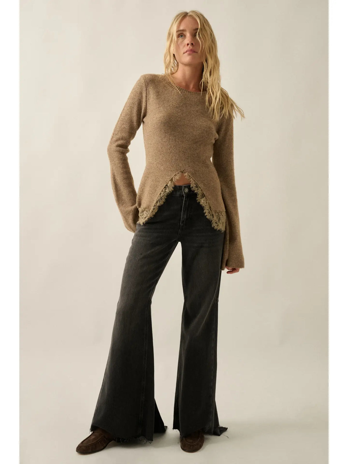 SPLIT FRONT LACE SWEATER