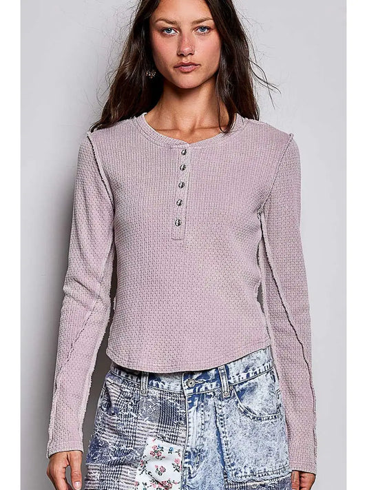 VINTAGE WASH HALF PLACKET TOP