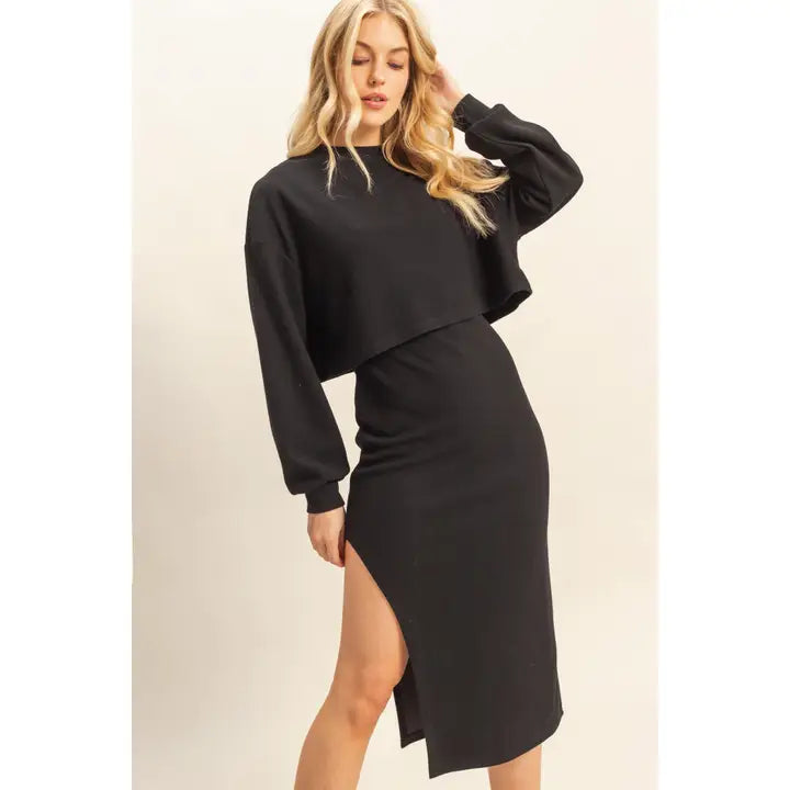 KNIT PULLOVER & MIDI DRESS SET