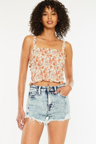 OPEN HIGH RISE FRAY SHORTS