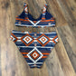 Western Pattern Orange & Blue bikini set