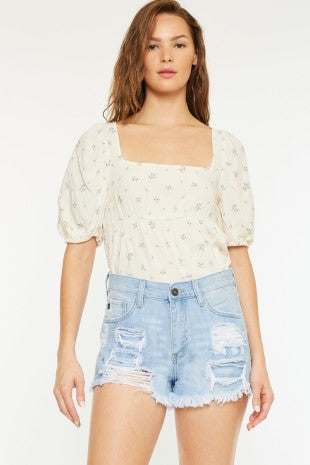 OPEN PACKHIGH RISE DISTRESSED SHORTS