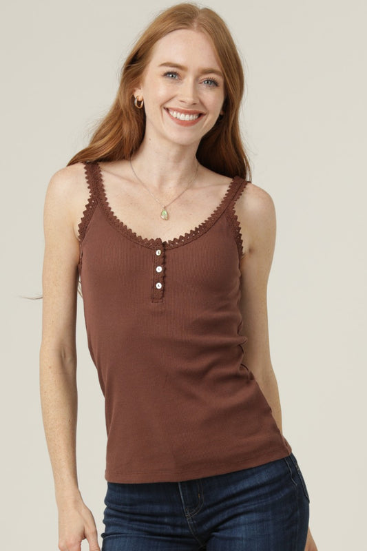 RIBBED LACE STRAP TANK