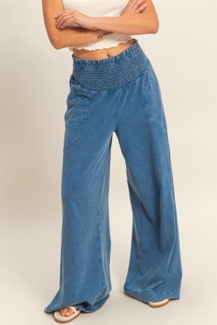 MINERAL WASH WIDE LEG PANTS