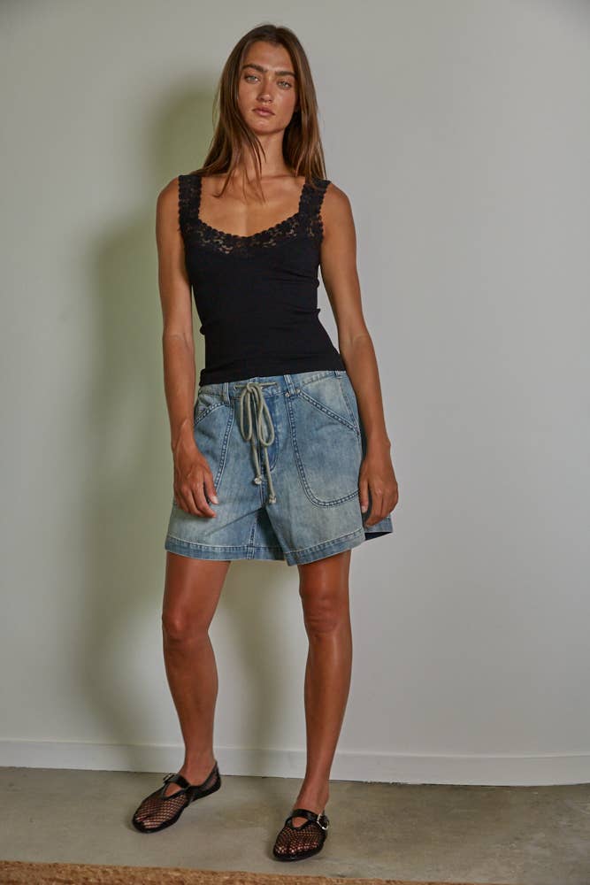 RIBBED LACE TANK